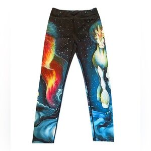 Black Unicorn-Print High-Rise Leggings in Multicolor